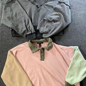 Two Forever 21 Cropped Sweatshirts Sm and Med Gray and Pink Color Blocked